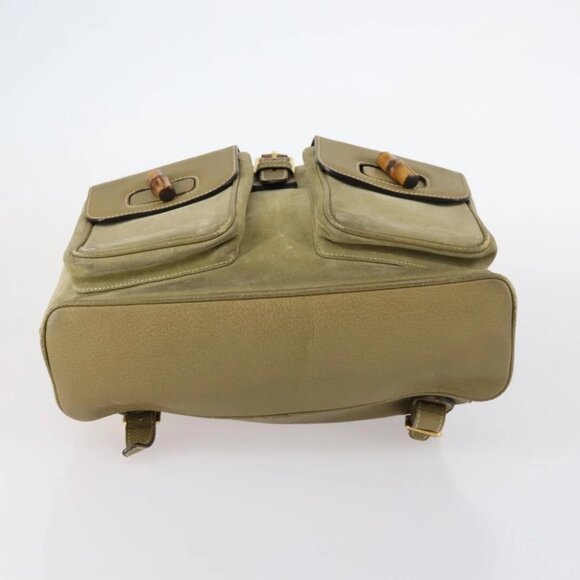 GUCCI Bamboo Backpack Suede Khaki Gold - Picture 5 of 15
